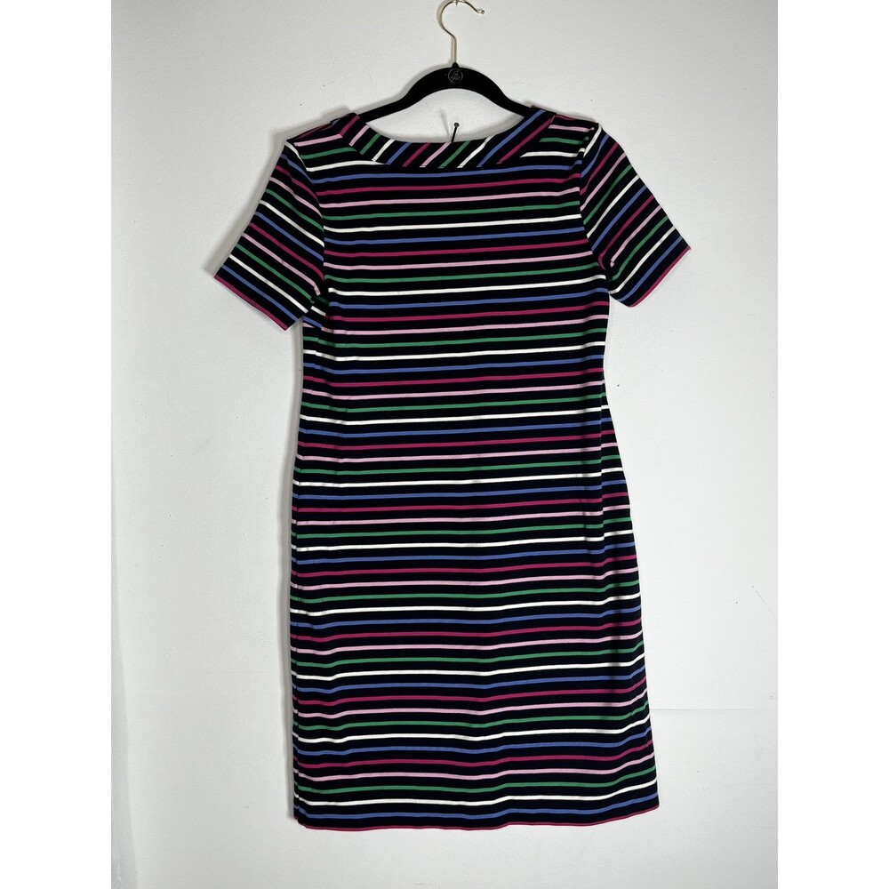 Talbots Shift Dress Women's M Multicolor Stripe Knit Short Sleeve Keyhole Neck - Picture 4 of 7